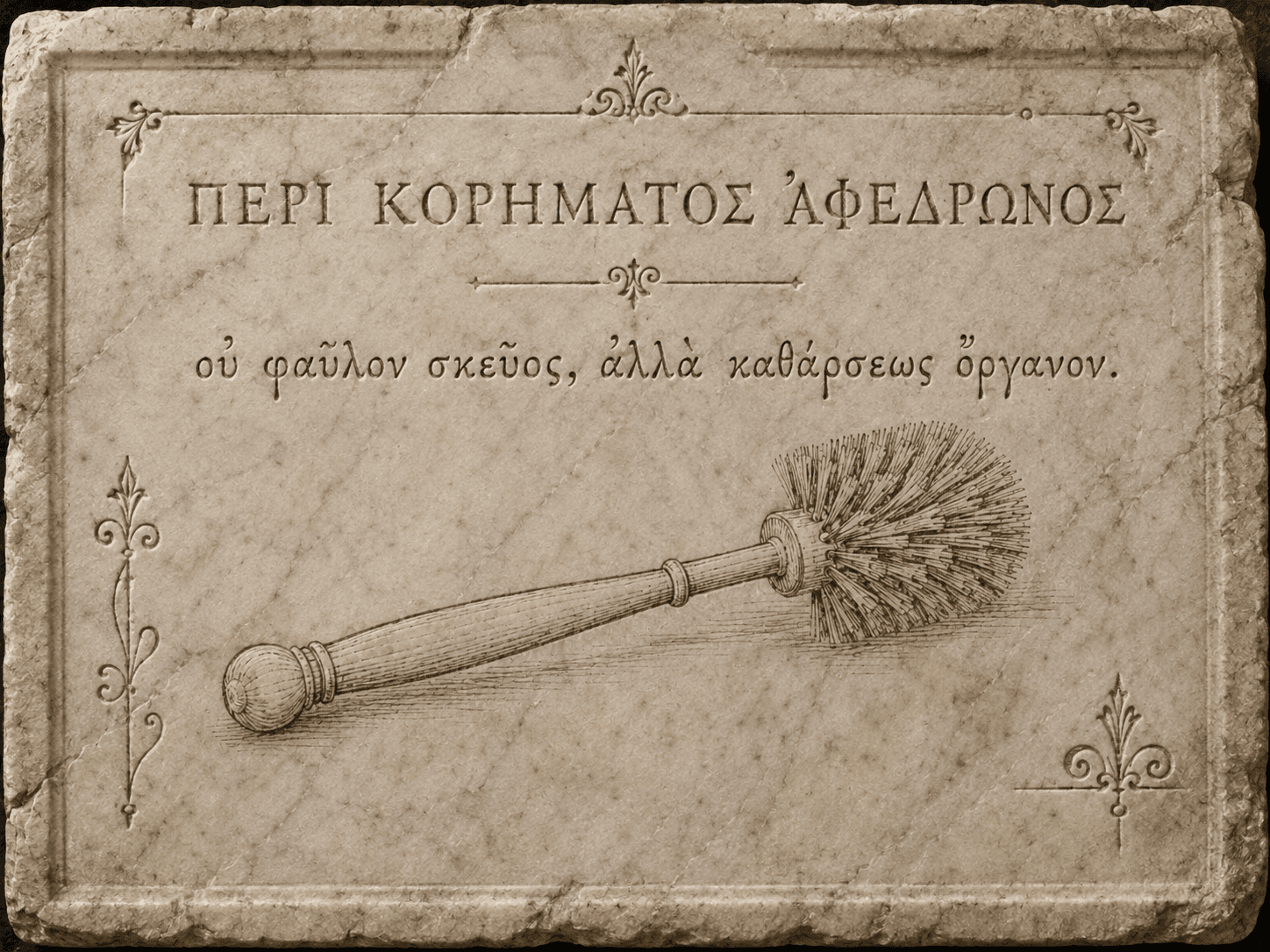 Marble plaque bearing a Greek inscription and an engraved representation of the Brush