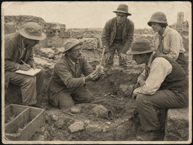 ITBI archaeologists examining a Brush recovered during an excavation